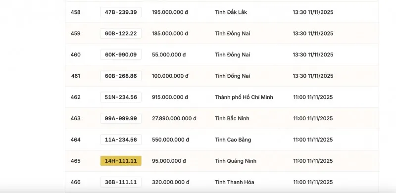 nhiều biển số được trả giá cao