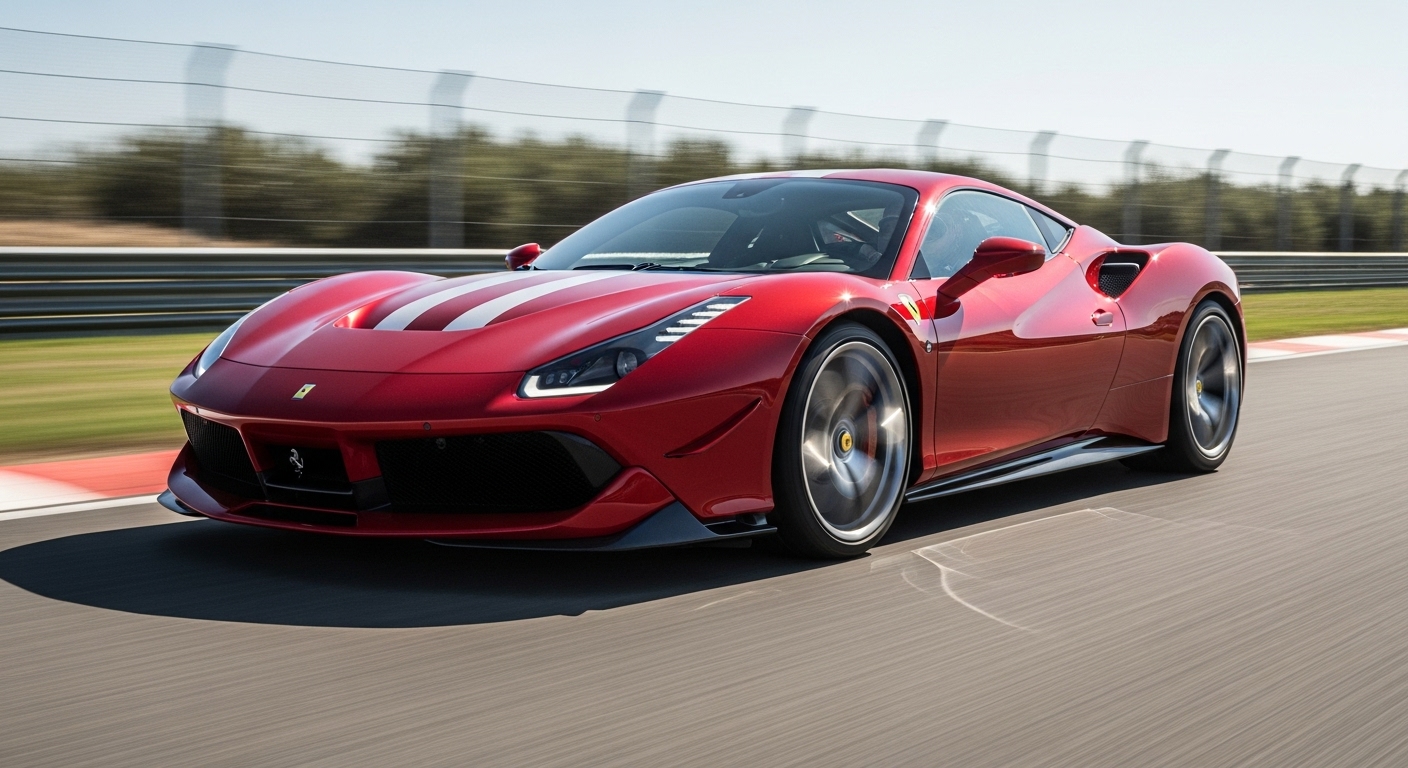 A dynamic shot of the Ferrari SC40's angular body