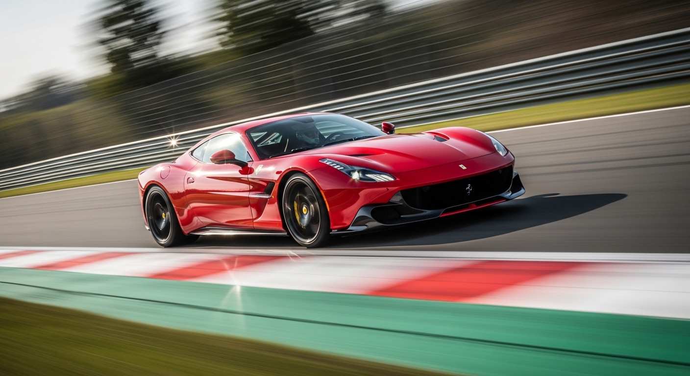 A dynamic Ferrari SC40 blur of motion on a race track
