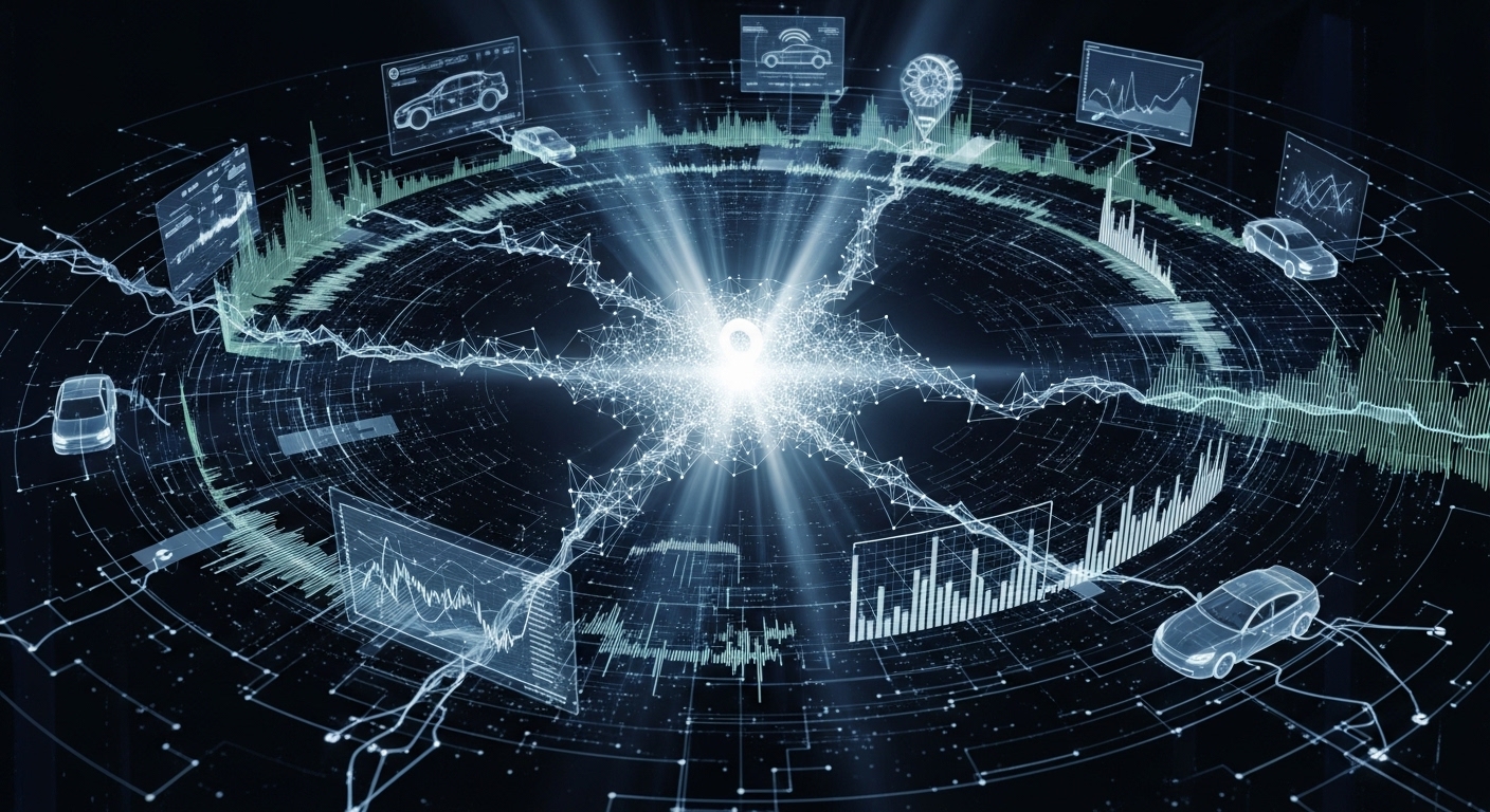 Conceptual illustration: AI algorithms analyzing vast car data to objectively determine market price